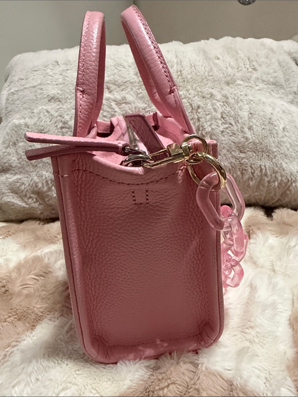 Marc Jacobs Pink Mini Pebbled Leather Tote with Pink Chain - Picture 2 of 6